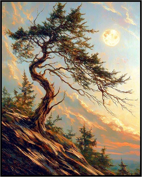 Posterizer 1 pcs-oil painting style art-mystical tree on mountain 1-Landscape & Nature Art Gift for Men Women Entrepreneur Teens Decor for Home ...