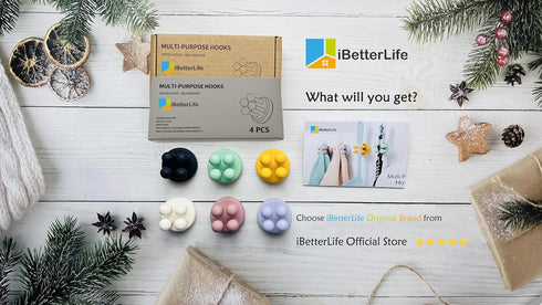 iBetterLife 4Pcs Silicone Toothbrush Holders - Multi-Function Hook Waterproof Self Adhesive Wall Mounted Single Hook for Hanging Key, Utility Plug...