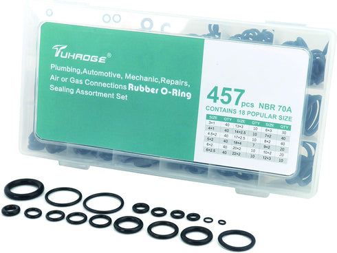 O Ring kit 457 Pcs Hydraulic o Rings 18 Size O Ring Assortment Rubber O-Ring Gasket Assortment Kit (457PCS)...