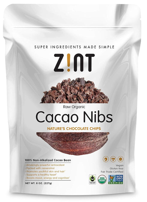 Zint Organic Cacao Nibs (8 oz): Fair Trade, Paleo-Certified, Organic, Non GMO, Anti Aging Antioxidant Superfood, Gluten Free Cocoa Cacao Beans...