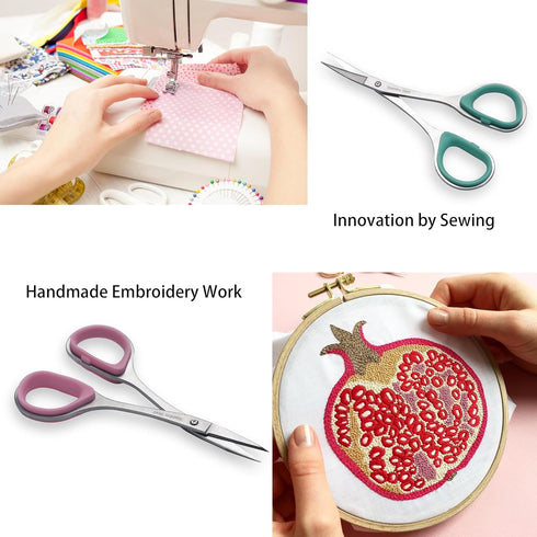 PAFASON 4" Stainless Steel Curved & Straight Embroidery Scissors Set with Premium PU Leather Cover Rubber Ring Handle Perfect for Cross Stitch Cro...