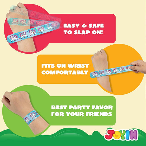 JOYIN 60 Pcs Slap Bracelets for Kids Bulk Wristbands with Animals, Friendship, Heart Print 36 Designs, for kids Easter Party Favors, Classroom Pri...