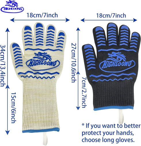 BBQ Gloves, Oven Gloves 1472? Extreme Heat Resistant, Grilling Gloves Silicone Non-Slip Oven Mitts, Kitchen Gloves for BBQ, Grilling, Cooking, Bak...