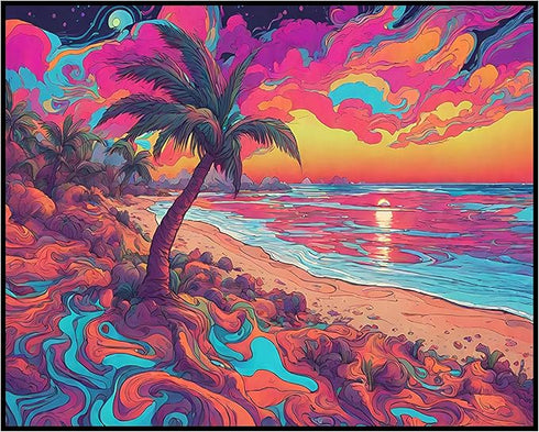 Posterizer 1 pcs- psychedelic funky hippie colorful landscap 9-Abstract & Modern Art-Fantasy & Fiction Art- Living Room Bedroom Decor- unframed wa...