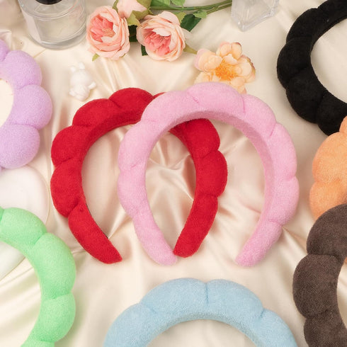 BLAAROOM Spa Headband for Women Soft Puffy Sponge Terry Towel Cloth Head Band for Washing Face Bubble Skincare Makeup Headband Hair Accessory(Pink...