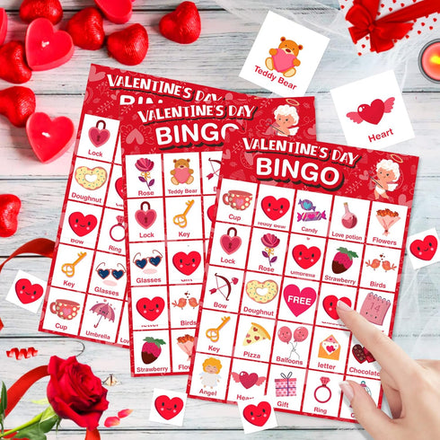 Valentines Day Large Size Bingo Game Card for Kids/Adults, 24 Players - Valentine Game for Family/School Classroom/Large Group, Valentine Party Fa...
