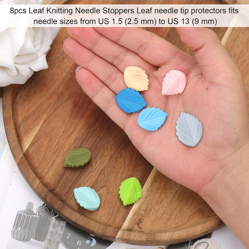 8pcs Knitting Needle Stoppers, Cute Leaf-Shaped Knitting Needle Protectors End Caps Point 8 Colors Silicone Knitting Needle Stitch Tips Stoppers S...