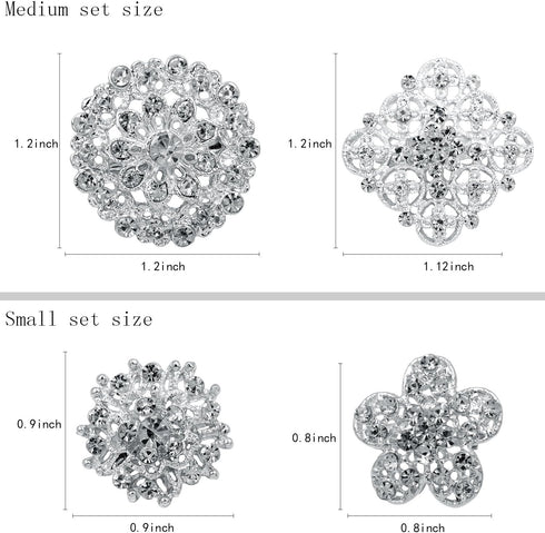 Brooches and Pins for Women, Lot 24pc Silver Color Clear Rhinestone Crystal Flower Brooch Pin DIY Wedding Bouquet Broaches Set...