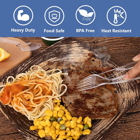 100 Count Plastic Silverware Heavy Duty -50 Forks, 50 Spoons, BPA-Free, Heat Resistant, Disposable Plastic Utensils Set, Plastic Cutlery Set, Plas...