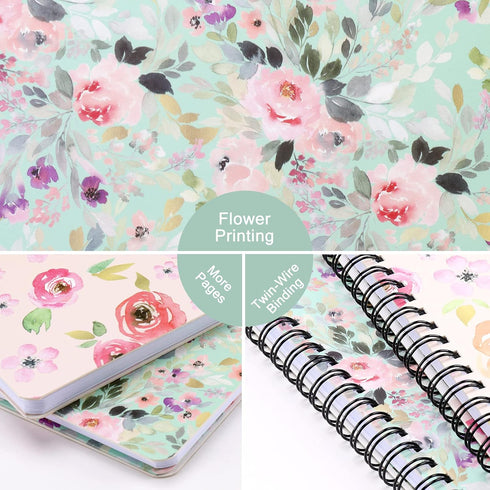 Spiral Notebook 5×7 Inch, 4 Pack Small Writing Journals College Ruled Hardcover Floral Notebook for School Supplies Studio Girls Women, Inner Pock...