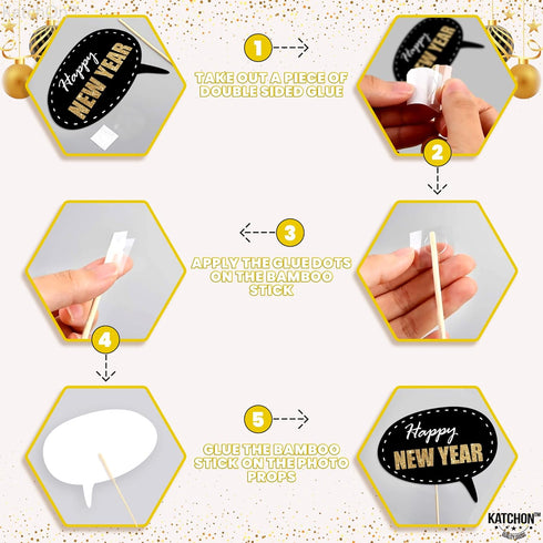 KatchOn, Glitter New Years Photo Booth Props 2025 - Pack of 32 | New Years Eve Photo Booth Props 2025, Happy New Years Decorations 2025 | New Year...