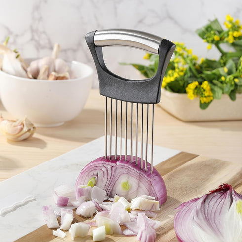Onion Slicer, Mumulo Stainless Steel Onion Cutter for Slicing and Storage Onions, Tomato, Eggs and Vegetables, Protective Cover Included, Dishwash...