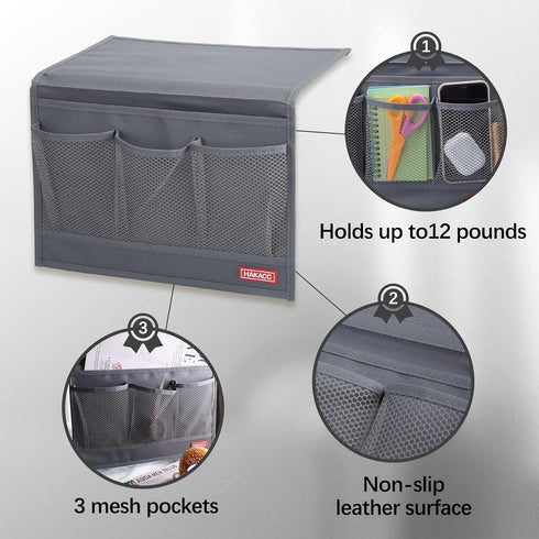 HAKACC Bedside Storage Organizer,Remote Control Holder Armchair Couch Caddy Sofa Armrest Bag for tablet Magazine Phone, Gray...