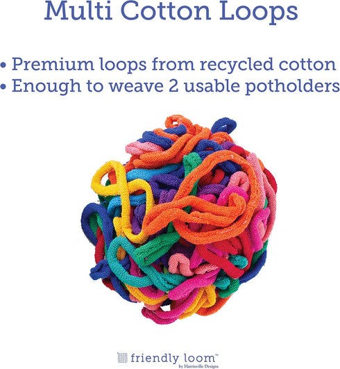 Friendly Loom | 7” Traditional-Sized Multicolor Potholder Weaving Loops | Craft 2 Cotton Potholders...