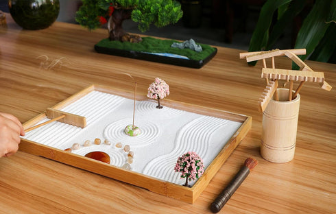 Tabletop Zen Garden Accessories Kit - Japanese Sand Zen Garden Rakes Tools Set,Office Relaxation Gifts with Healing Stones Zen Garden Decor for Ma...