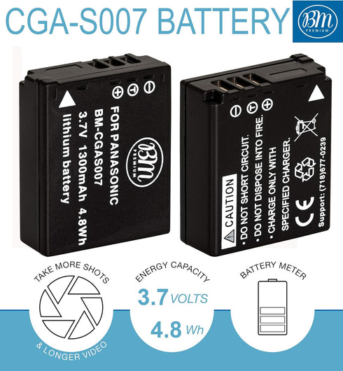 Replacement CGA-S007 Battery for Panasonic Lumix DMC-TZ1 DMC-TZ2 DMC-TZ3 DMC-TZ4 DMC-TZ5 DMC-TZ11 DMC-TZ15 DMC-TZ50 Digital Camera + More!!...