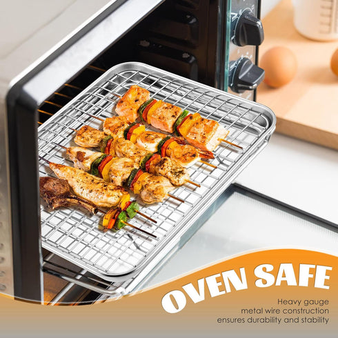 Small Baking Cooling Rack Set of 2, E-far Stainless Steel Toaster Oven Rack for Cooking Roasting Grilling Meat, 8.6” x 6.2” Metal Bakeable Wire Ra...