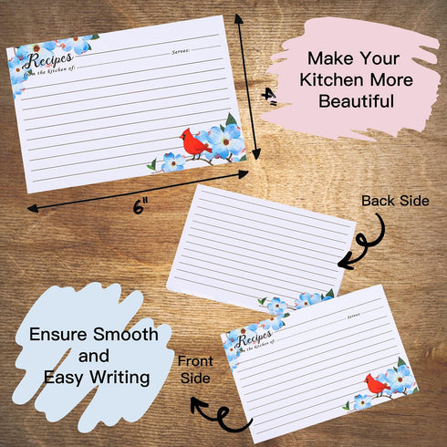 COFICE Recipe Cards 4x6 Inch, Cut Thicken Card Stock Double Sided Recipe Cards, 50-Pack (Bird)...