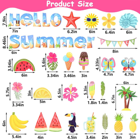 Summer Bulletin Board Decorations, Tropical Fruits Pineapple Watermelon Lemon Classroom Decoration Set Luau Hawaiian Party Decorative Classroom Su...