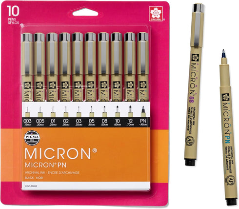 SAKURA Pigma Micron Fineliner Pens - Archival Black Ink Pens - for Writing, Drawing, or Journaling - Assorted Point Sizes - 10 Pack...