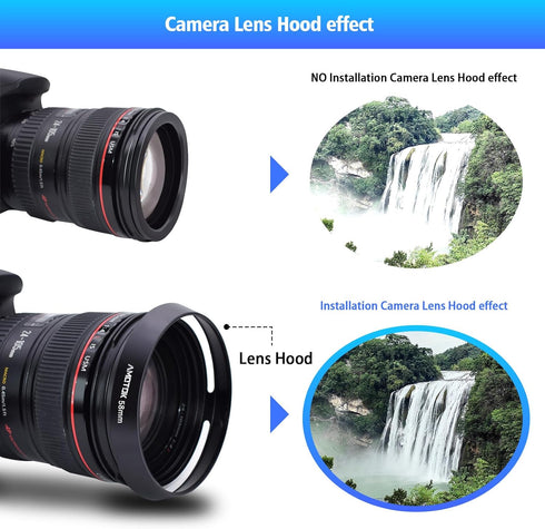 58mm Camera Lens Hood Compatiable All Brands Ø58mm Lenses.example EF100-300mmf/5.6L;EF75-300mmf/4-5.6IIUSM,EF 28mmf/1.8USM;EF100mmf/2.8USM;EF-S18-...