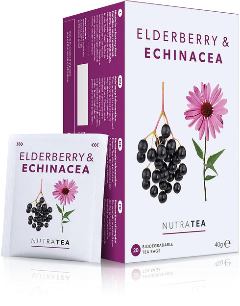 Nutra Tea - Elderberry & Echinacea Tea | Elderberry Tea - Immunity Tea | Immune Tea - 40 Tea Bags - Herbal Tea - (2 Pack)...