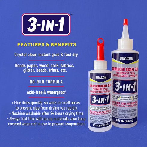 BEACON 3-in-1 Advanced Craft Glue - Fast-Drying, Crystal Clear Adhesive for Wood, Ceramics, Fabrics, and More, 4-Ounce...