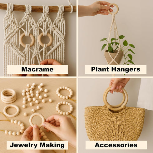 Mandala Crafts 75mm Wooden Rings Macrame Supplies - 20 Unfinished DIY Natural Wood Macrame Rings Circles for Crafts and Jewelry Making...