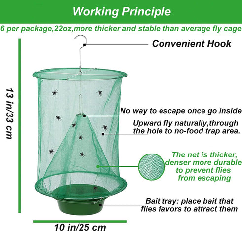 6 Pack Ranch Fly Trap, 2024 New Hanging Fly Catcher, The Most Effective Trap Ever Made with Pots, Cage Catcher for Indoor and Outdoor, Family Farm...