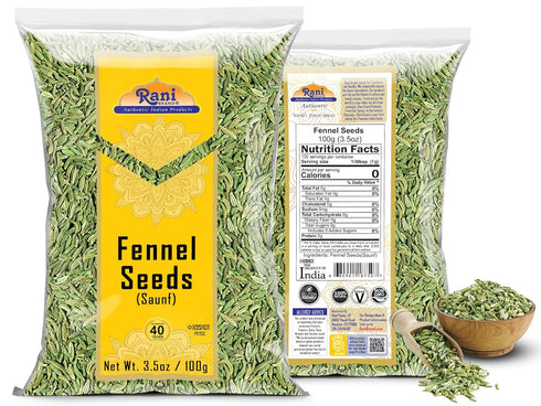 Rani Fennel Seeds (Saunf Sabut) Whole Spice 3.5oz (100g) ~ All Natural | Gluten Friendly | NON-GMO | Kosher | Vegan | Indian Origin...