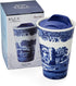 Spode Blue Italian 8oz Porcelain Travel Mug with Lid – Scenic Patterned Drinkware with Decorative Border - Portable Ceramic Coffee Cup for Brunch,...