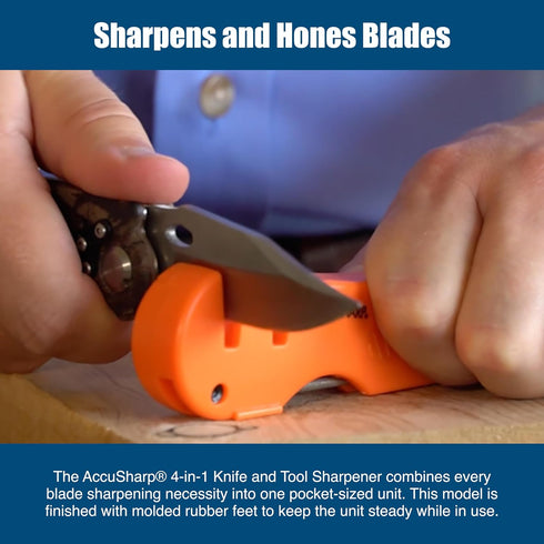 AccuSharp 4-in-1 Knife & Tool Sharpener, Coarse Tungsten Carbide Sharpening Blade & Ceramic Rod with Retractable Diamond-Tapered Rod for Knives, F...