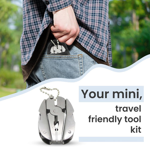 Mini Multitool Keychain Set - Multifunctional All In One Pocket Tool - 6-in-1, Plier, Wire Strippers, Phillips Screwdriver, Knife, File & Flat, Wi...