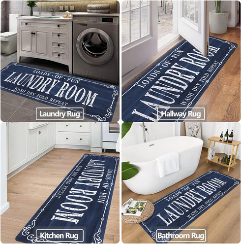 Cekene Laundry Room Runner Rug 20"x59" Non Slip Farmhouse Laundry Rug Runner Washable Laundry Mats with Rubber Backing Blue Kitchen Rug Carpet Run...