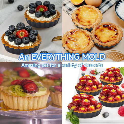 6 Pack Mini Fluted Tart Pans 4 Inch with Removable Bottom, Nonstick Quiche Pan with Silicone Basting Pastry Brushfor Baking Treats, Pie, Quiches, ...