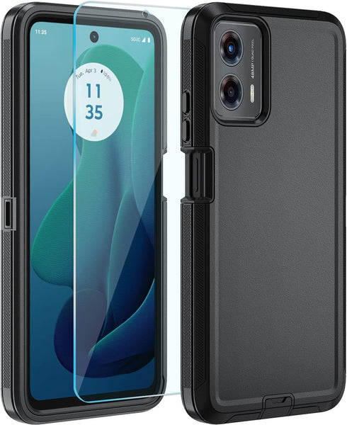 for Moto G 5G 2024/ Moto G Play 5G 2024 Case, with Belt Clip,Tempered Glass Screen Protector, Heavy Duty Shockproof Drop Protective Rugged Tough D...