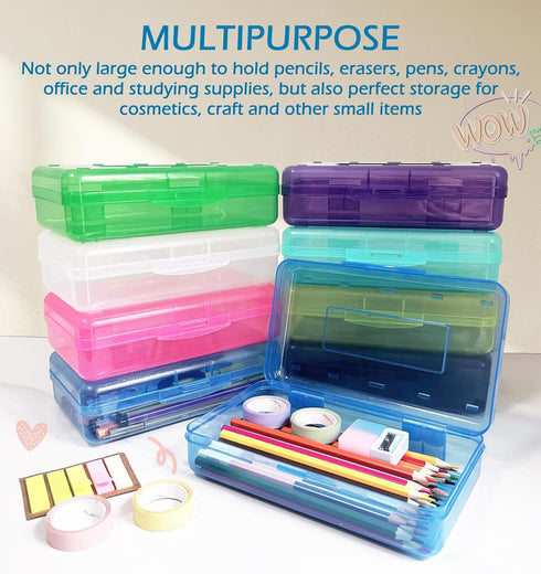 Plastic Translucent Pencil Box,Pencil Cases with Snap-Tight Lid for Pens, Pencils, School Supplies,Office Supplies, 1 Pack...