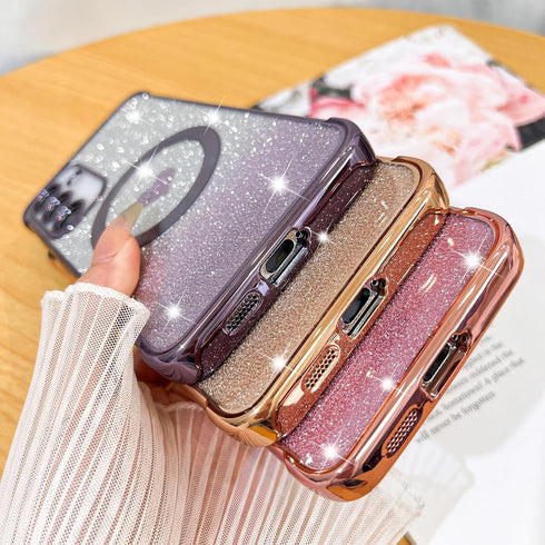 Fiyart Designed for Samsung Galaxy S24 Plus Case,Compatible with MagSafe Love Heart Plating Camera Protection Clear Phone Case, Magnetic Glitter f...