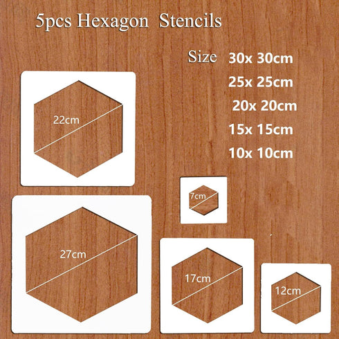 5pcs Reusable Painting Stencils,Plastic Art Craft Templates on Wood Wall Fabric Paper Home Décor DIY 4" to 12" (Hexagon)...