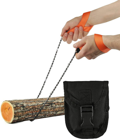 Pocket Chainsaw - Razor Sharp Self Cleaning 25.5 In Portable Hand Saw Survival Gear with Black Holster for Camping, Hunting, Hiking | Pocket-sized...