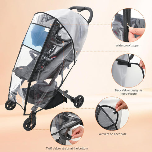 Stroller Rain Cover-Nylon Webbing Stroller Rain Cover Universal, with Mesh Ventilation Holes Lightweight Stroller Cover, Waterproof Windproof Baby...