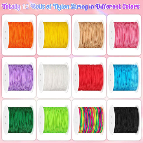 Selizo 12 Rolls Nylon String for Bracelets, Chinese Knotting Nylon Cord for Jewelry Making, Nylon Beading Thread for Kumihimo, Braided Bracelets, ...