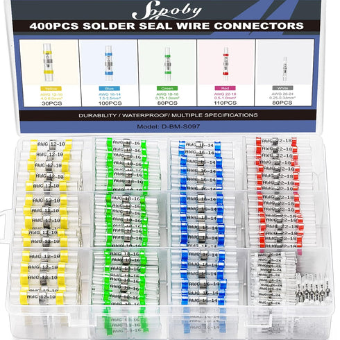 400PCS Solder Seal Wire Connectors, Sopoby Self Soldering Heat Shrink Butt Connector Solder Sleeve Waterproof Insulated Electrical Butt Splice Wir...
