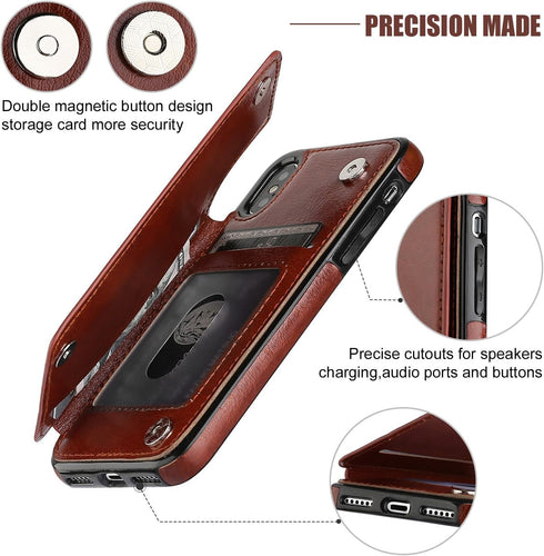 iPhone Xs iPhone X Wallet Case with Card Holder, Premium PU Leather Kickstand Card Slots Case,Double Magnetic Clasp and Durable Shockproof Cover(B...