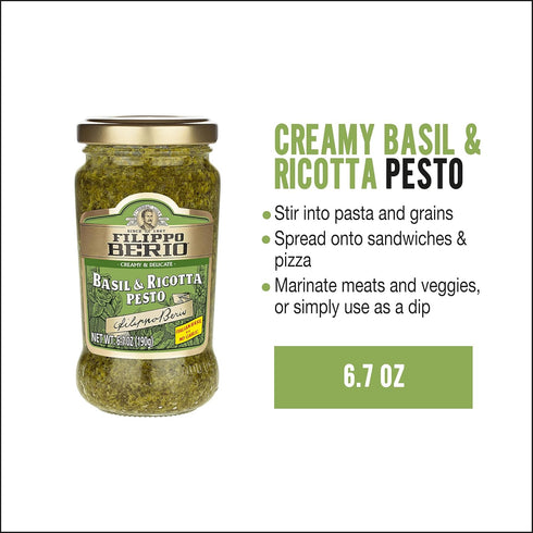Filippo Berio Pesto, Basil & Ricotta, 6.7 Ounce Glass Jar...