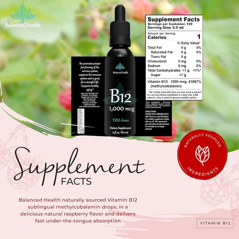 B12 1,000 mcg, 2oz 120 Servings, Raspberry Flavor, Methylcobalamin Sublingual Drops...