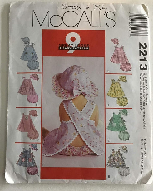 McCall's 2213 Sewing Pattern Infants Dress Panties & Hat Size S - L...