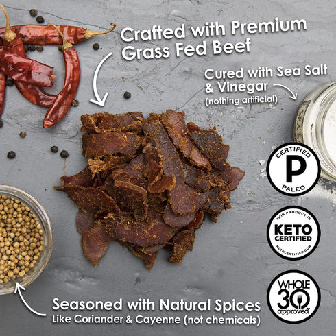 Ayoba Spicy Grass Fed Beef Biltong Slices (4 Ounce, Pack of 1) - Keto Friendly Air-Dried Grass Fed Beef Paleo Snacks - Gluten Free, Whole 30 Appro...