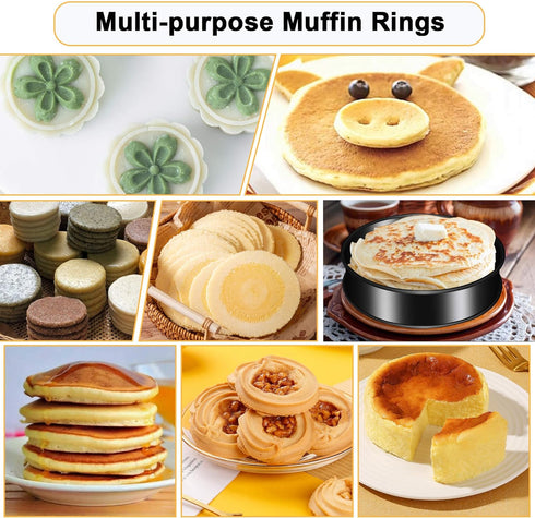 6Pack Crumpet Rings NONSTICK English Muffin Rings 4"-Round Crumpet Molds -Stainless Steel Tart Rings-Ring molds for Cooking Baking-Round Metal Coo...