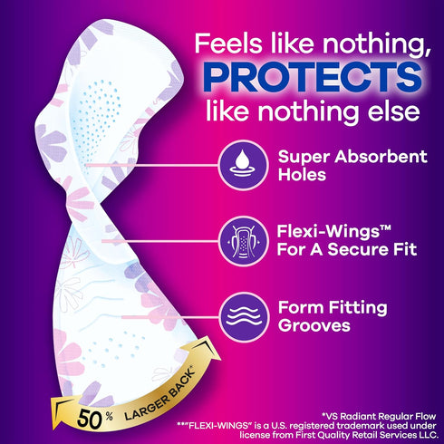 Always Radiant Feminine Pads for Women, Flexfoam Pads with Wings, Size 4, Overnight Absorbency, Lightly Scented, 60 Count (3 Packs of 20)...
